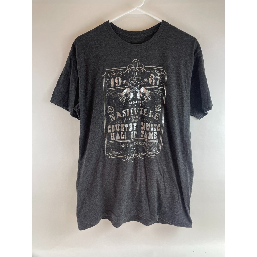 Country Music T-Shirt Men's Size L Heather Gray Silver Nashville Hall of Fame